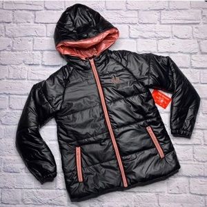 True Religion Black/Rose Gold Pink Puffer Coat - Size XL. EUC.